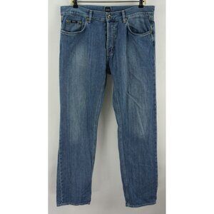 Hugo Boss Men's 36 x 34 Medium Blue Denim Mid Rise Button Fly Straight Leg Jeans